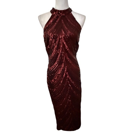 Fashion Nova Black Maroon Sequin Sleeveless Long Evening Dress Size XL - Picture 3 of 9